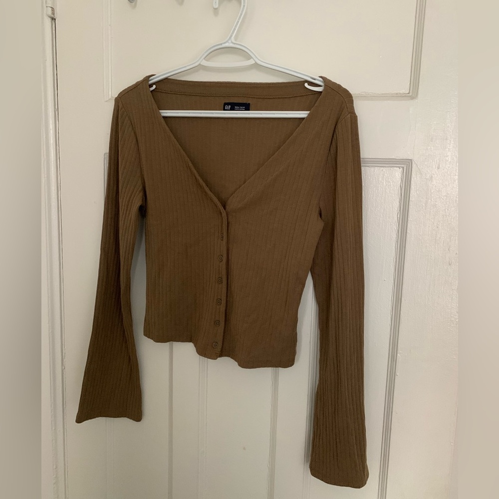 The Gap Modern Rib Cardigan (color: dried moss green)